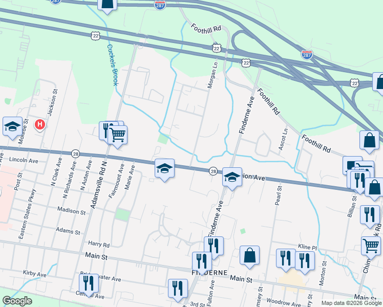 map of restaurants, bars, coffee shops, grocery stores, and more near 11 Morgan Lane in Bridgewater