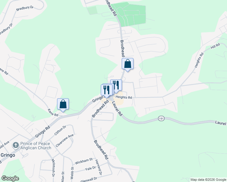 map of restaurants, bars, coffee shops, grocery stores, and more near 3003 Heights Road in Aliquippa