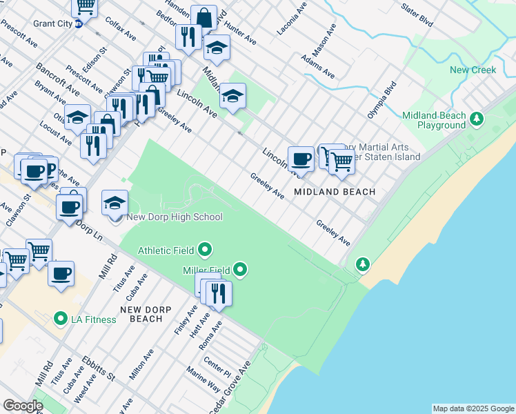 map of restaurants, bars, coffee shops, grocery stores, and more near 982 Nugent Avenue in Staten Island