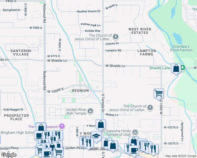 map of restaurants, bars, coffee shops, grocery stores, and more near 9956 1300 West in South Jordan