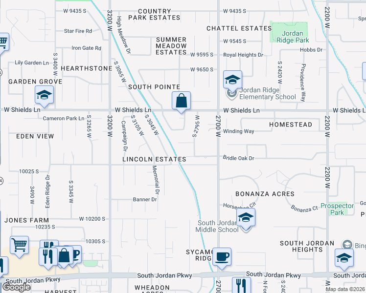 map of restaurants, bars, coffee shops, grocery stores, and more near 2885 West 9920 South in South Jordan