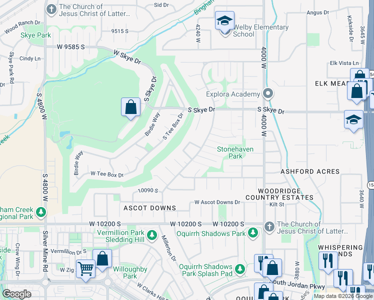 map of restaurants, bars, coffee shops, grocery stores, and more near 4279 9965 South in South Jordan