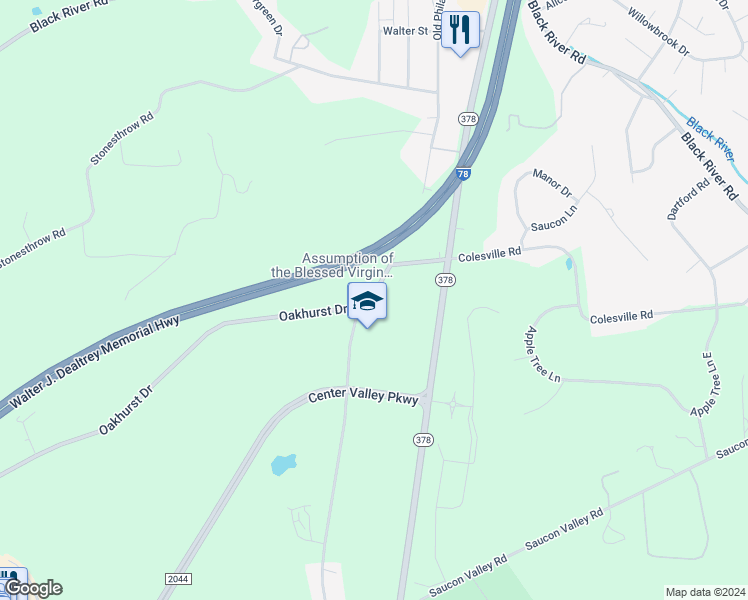 map of restaurants, bars, coffee shops, grocery stores, and more near 4085 Old Bethlehem Pike in Bethlehem