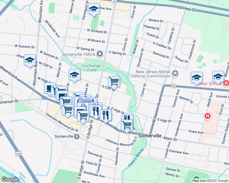 map of restaurants, bars, coffee shops, grocery stores, and more near 90 Grove Street in Somerville