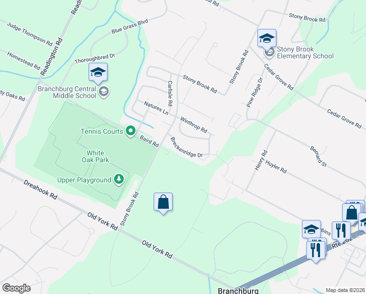 map of restaurants, bars, coffee shops, grocery stores, and more near 808 Breckenridge Drive in Branchburg