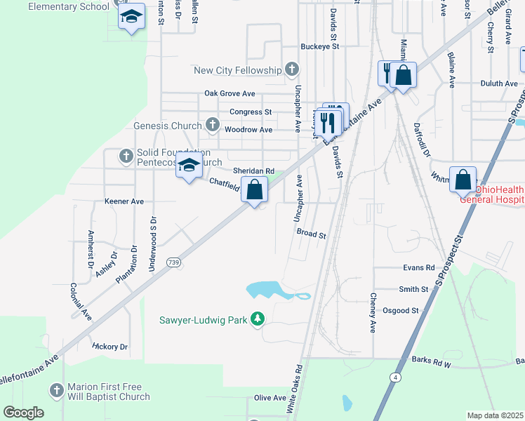map of restaurants, bars, coffee shops, grocery stores, and more near 981 Edison Avenue in Marion