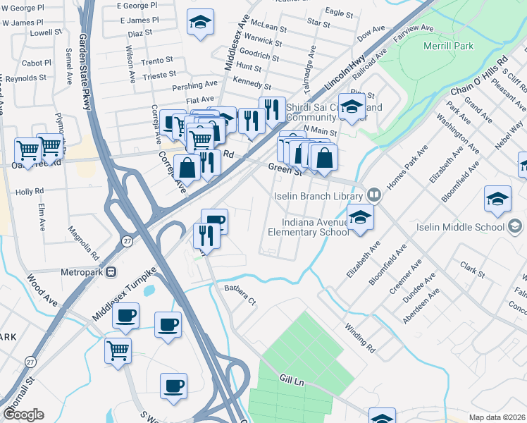 map of restaurants, bars, coffee shops, grocery stores, and more near 141 Cooper Avenue in Woodbridge Township