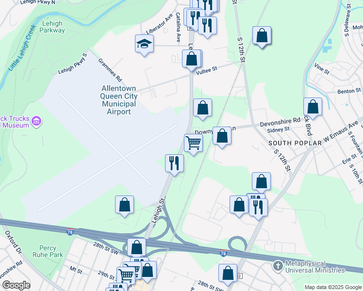 map of restaurants, bars, coffee shops, grocery stores, and more near 2229 State Route 2005 in Allentown