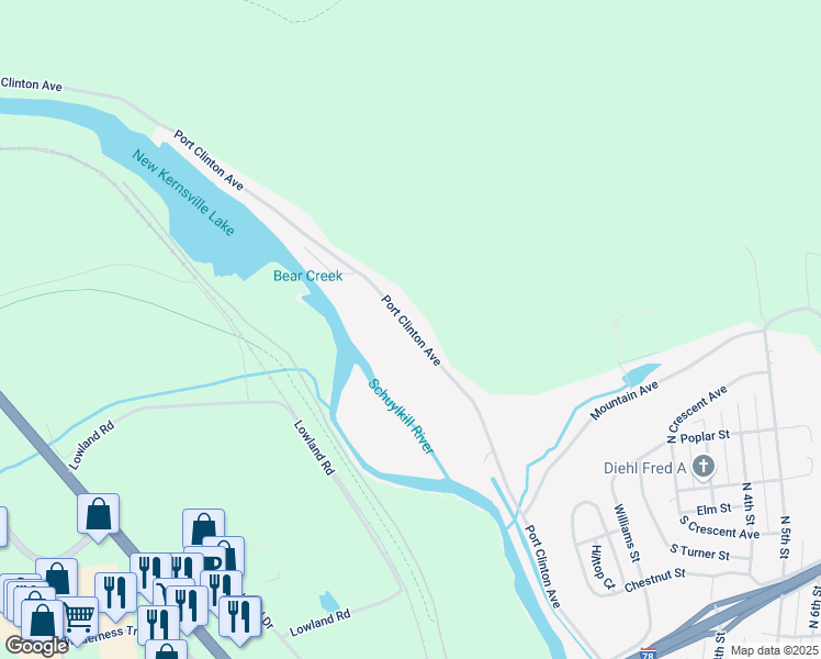 map of restaurants, bars, coffee shops, grocery stores, and more near Port Clinton Avenue in Hamburg