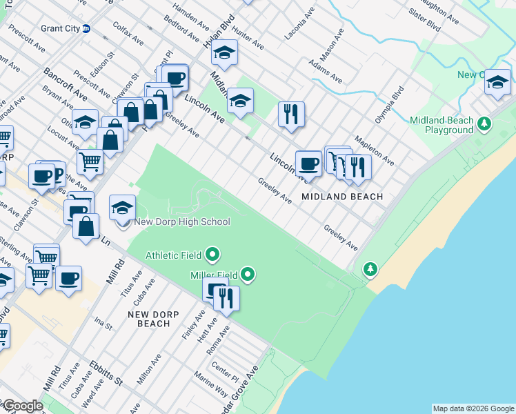 map of restaurants, bars, coffee shops, grocery stores, and more near 982 Nugent Avenue in Staten Island