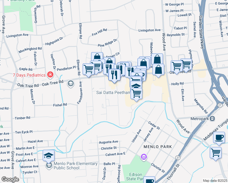 map of restaurants, bars, coffee shops, grocery stores, and more near 1 Dayton Drive in Edison