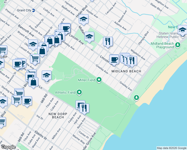 map of restaurants, bars, coffee shops, grocery stores, and more near 982 Nugent Avenue in Staten Island