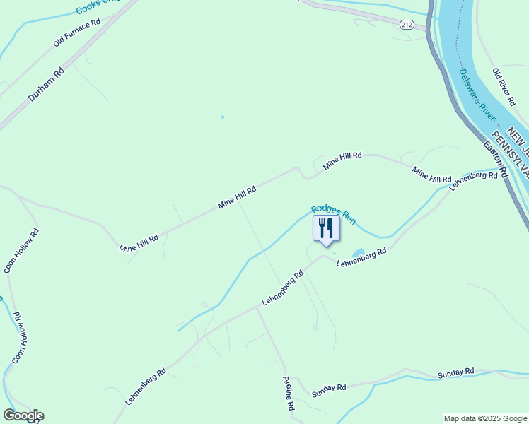 map of restaurants, bars, coffee shops, grocery stores, and more near 445 Cross Road in Kintnersville