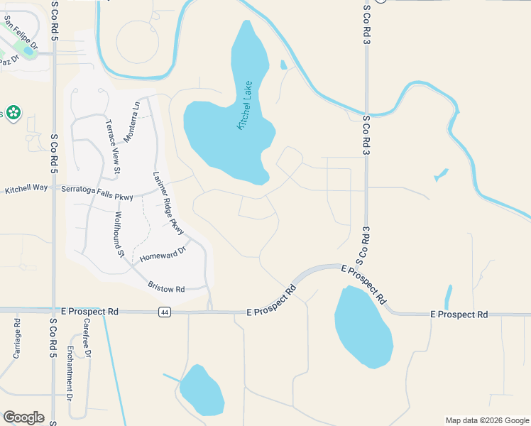 map of restaurants, bars, coffee shops, grocery stores, and more near Larimer Ridge Parkway in Fort Collins