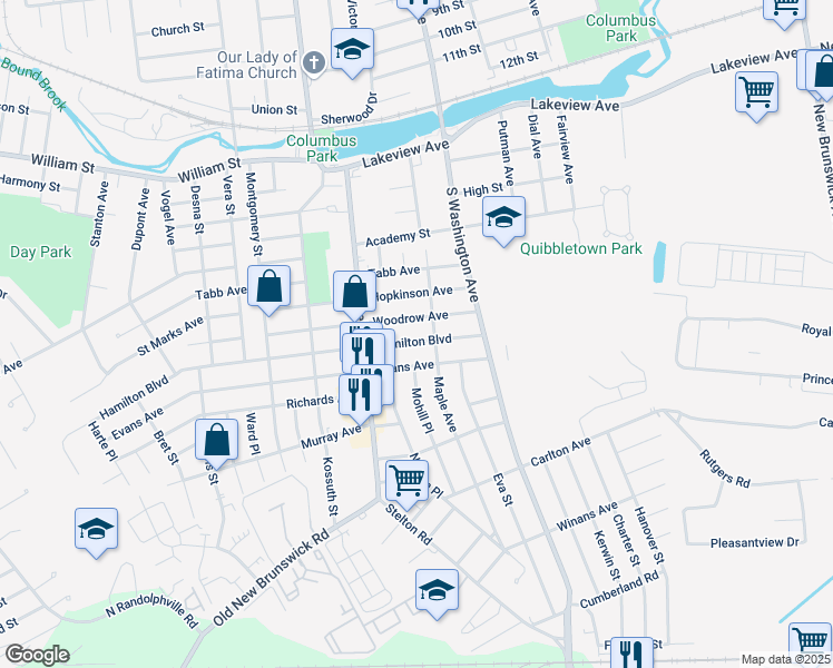 map of restaurants, bars, coffee shops, grocery stores, and more near 67 Hamilton Boulevard in Piscataway