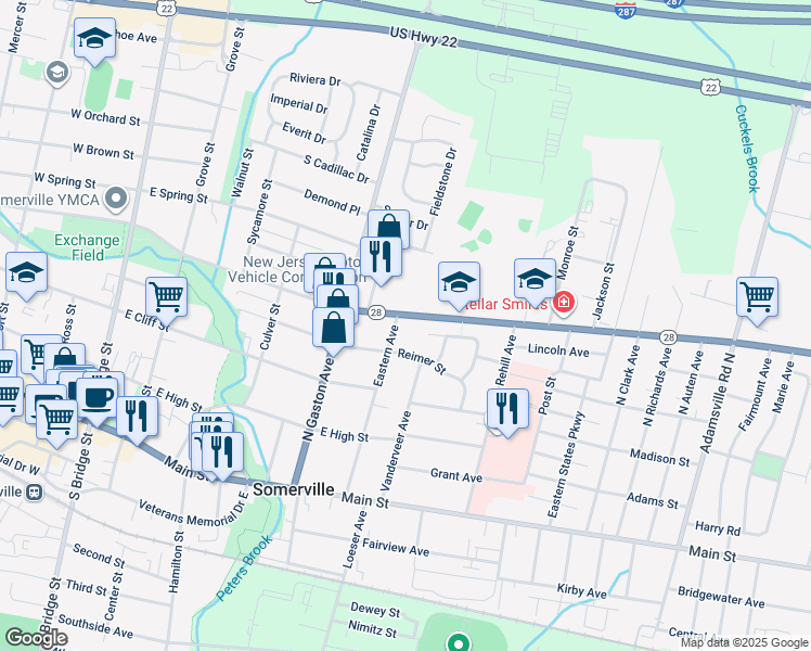 map of restaurants, bars, coffee shops, grocery stores, and more near 51 Reimer Street in Somerville