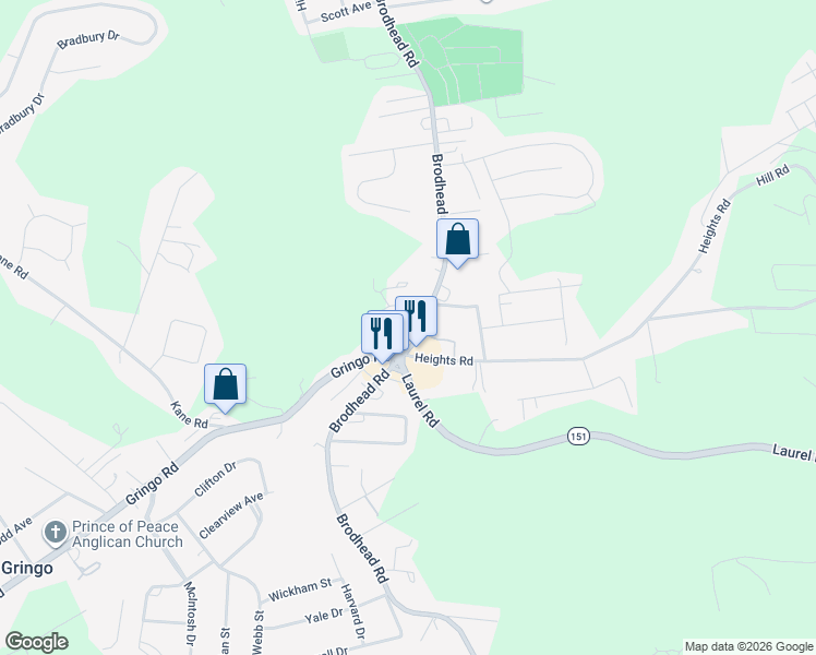 map of restaurants, bars, coffee shops, grocery stores, and more near 3003 Heights Road in Aliquippa