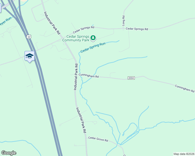 map of restaurants, bars, coffee shops, grocery stores, and more near 186 Cunningham Road in Mifflintown