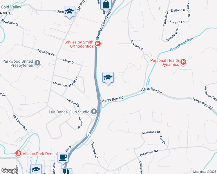 map of restaurants, bars, coffee shops, grocery stores, and more near in Allison Park