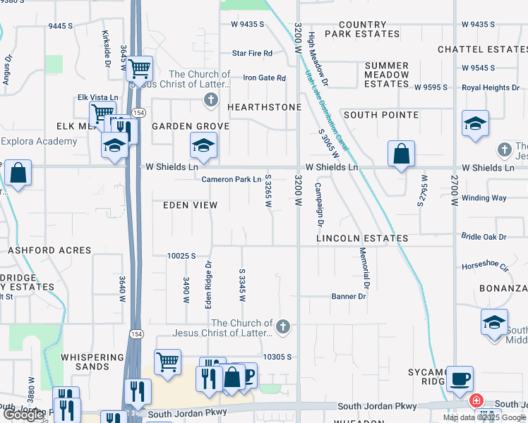 map of restaurants, bars, coffee shops, grocery stores, and more near 9948 South 3265 West in South Jordan