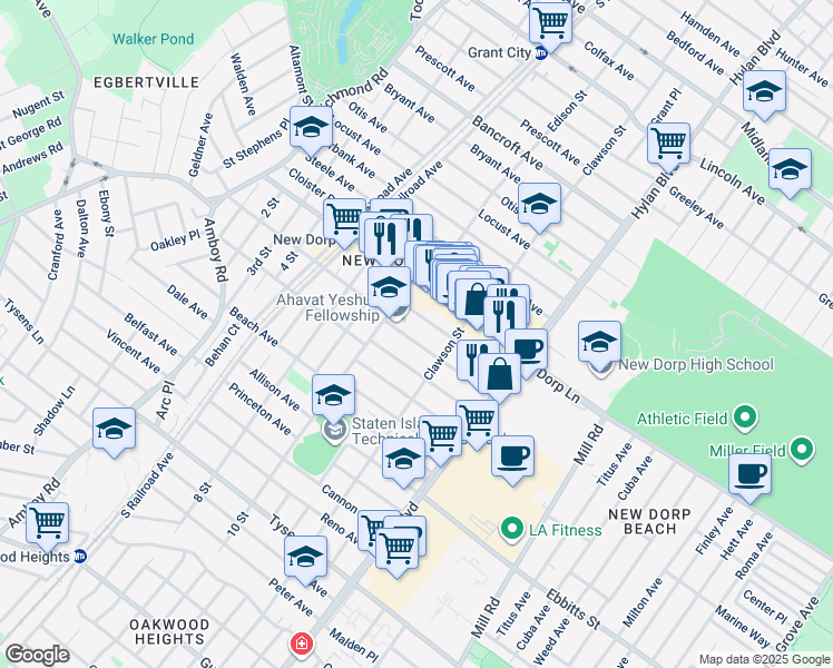 map of restaurants, bars, coffee shops, grocery stores, and more near 318 Rose Avenue in Staten Island