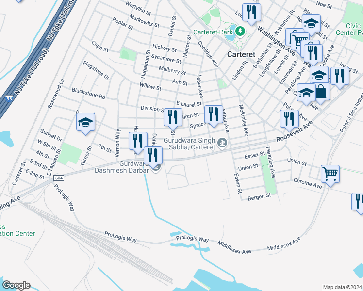 map of restaurants, bars, coffee shops, grocery stores, and more near 865 Port Reading Avenue in Woodbridge Township
