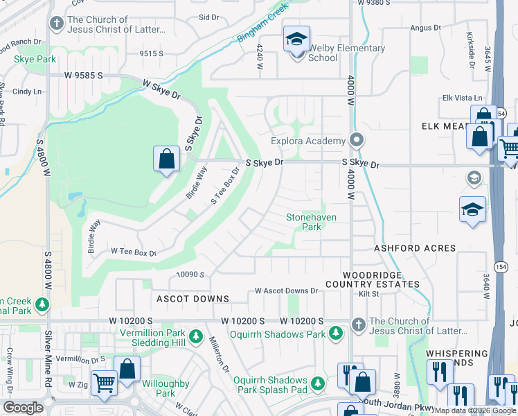 map of restaurants, bars, coffee shops, grocery stores, and more near 9870 Yorkshire Drive in South Jordan