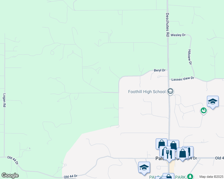 map of restaurants, bars, coffee shops, grocery stores, and more near 21850 Beryl Drive in Palo Cedro
