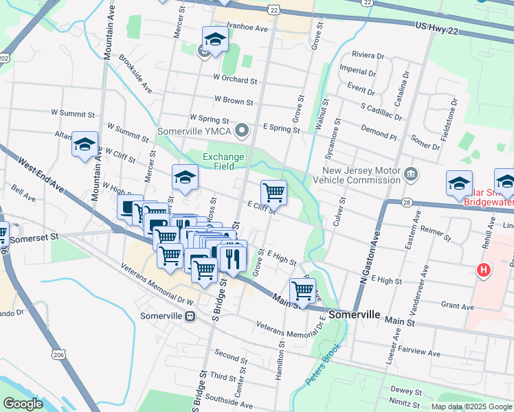 map of restaurants, bars, coffee shops, grocery stores, and more near 112 North Bridge Street in Somerville