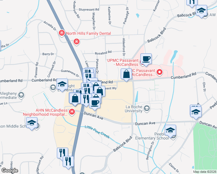 map of restaurants, bars, coffee shops, grocery stores, and more near 909 Cumberland Road in Pittsburgh