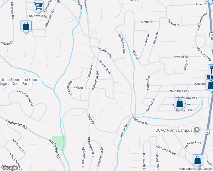 map of restaurants, bars, coffee shops, grocery stores, and more near 610 Victory Road in Pittsburgh