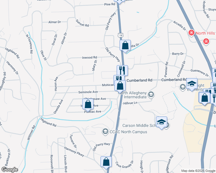 map of restaurants, bars, coffee shops, grocery stores, and more near 179 Perryvista Avenue in Pittsburgh