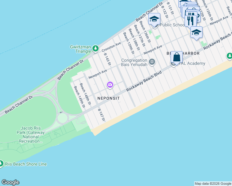map of restaurants, bars, coffee shops, grocery stores, and more near 2-25 B 143 Street in Queens