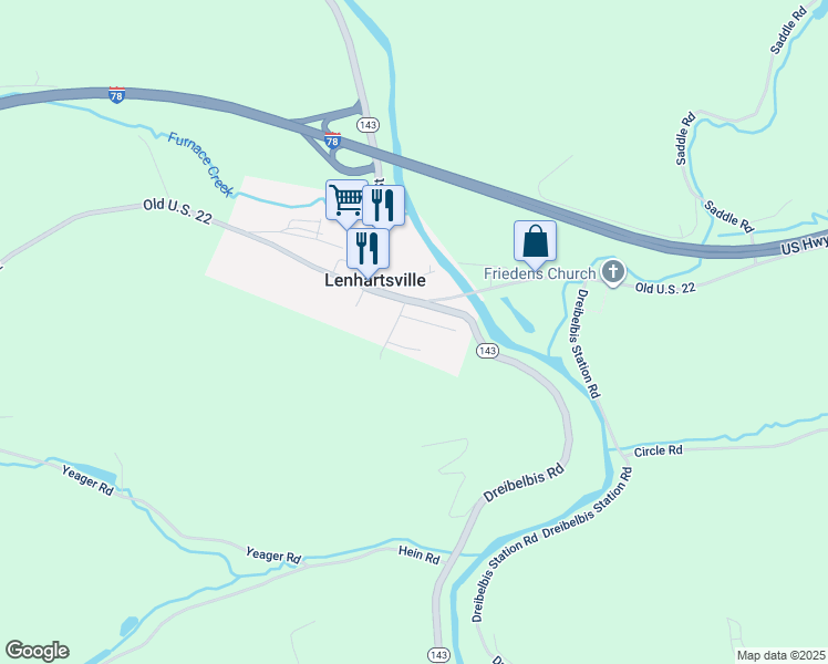 map of restaurants, bars, coffee shops, grocery stores, and more near 22 Cherry Street in Lenhartsville