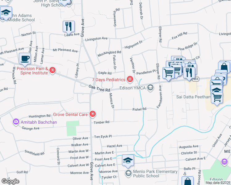 map of restaurants, bars, coffee shops, grocery stores, and more near 10 Wren Court in Edison