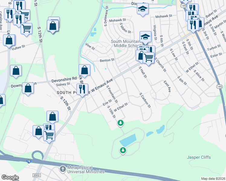 map of restaurants, bars, coffee shops, grocery stores, and more near 902 West Emaus Avenue in Allentown