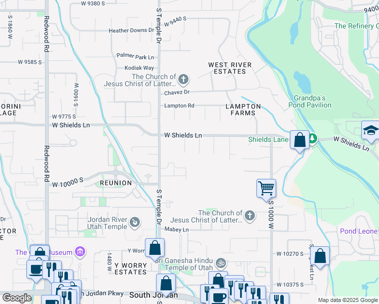 map of restaurants, bars, coffee shops, grocery stores, and more near 9909 Dream Circle in South Jordan