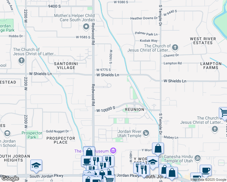 map of restaurants, bars, coffee shops, grocery stores, and more near 1600 Merit Parkway in South Jordan