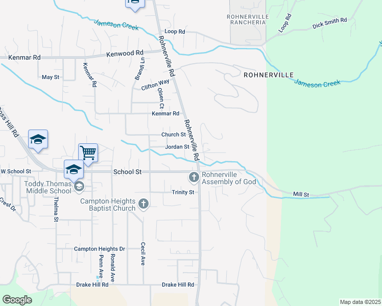 map of restaurants, bars, coffee shops, grocery stores, and more near 3601 Jordan Street in Fortuna