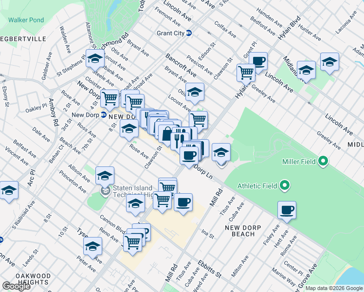 map of restaurants, bars, coffee shops, grocery stores, and more near 173 Jacques Avenue in Staten Island