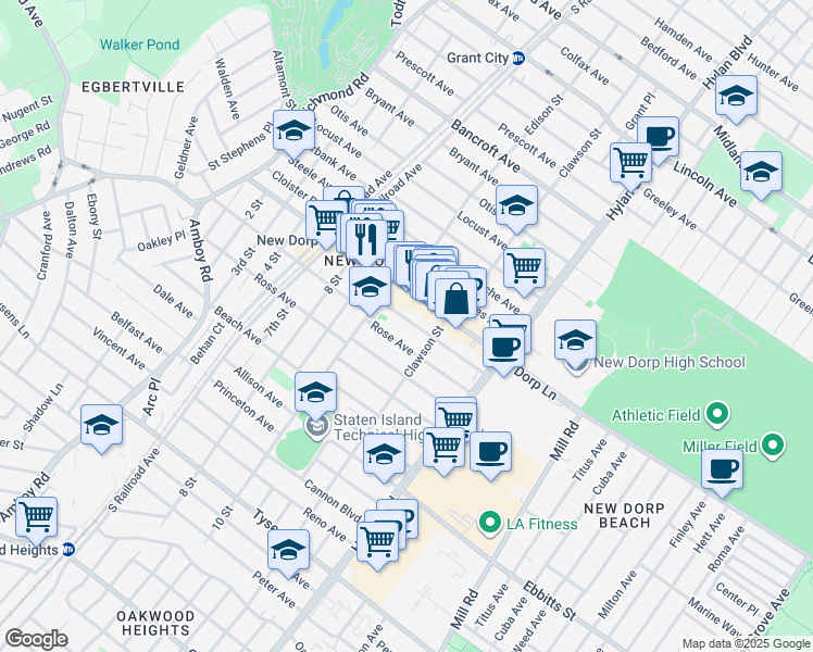 map of restaurants, bars, coffee shops, grocery stores, and more near 27 Coddington Avenue in Staten Island