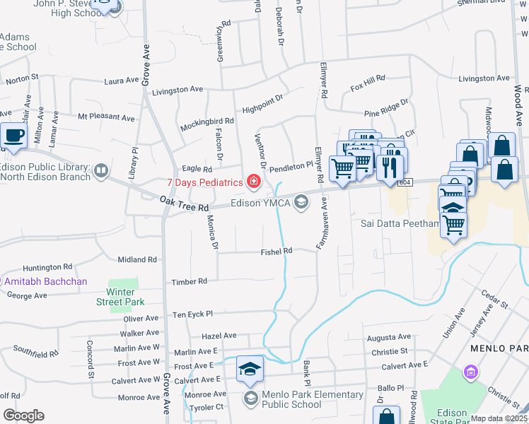 map of restaurants, bars, coffee shops, grocery stores, and more near 1794 Oak Tree Road in Edison