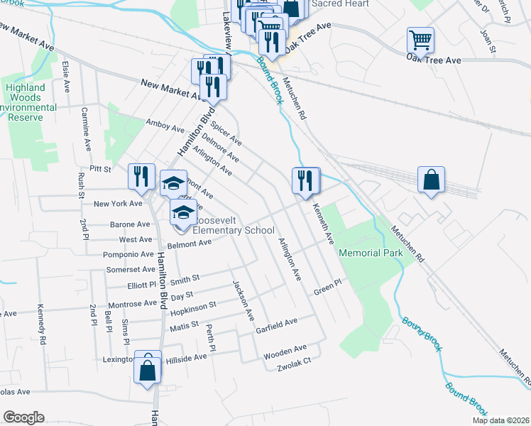 map of restaurants, bars, coffee shops, grocery stores, and more near 316 Arlington Avenue in South Plainfield