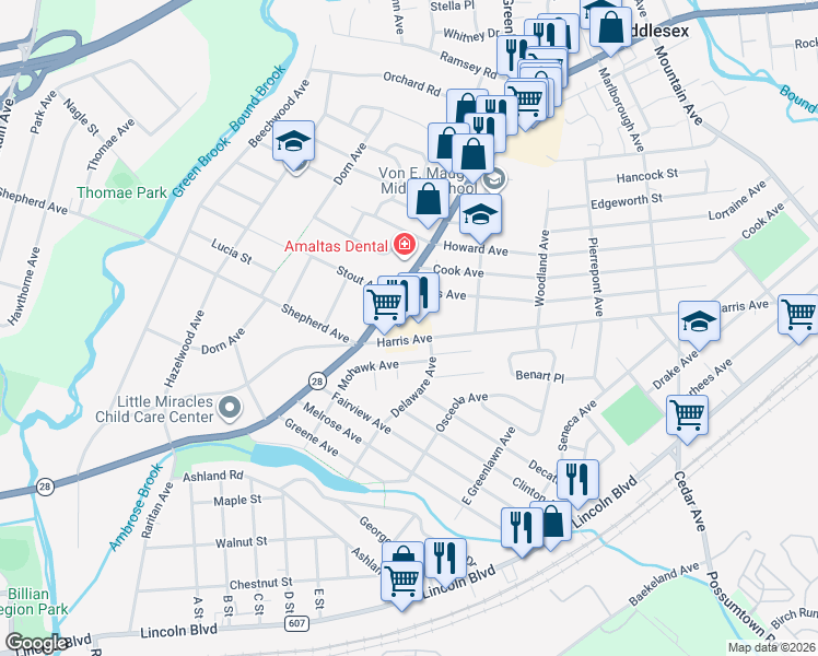 map of restaurants, bars, coffee shops, grocery stores, and more near 448 Union Avenue in Middlesex