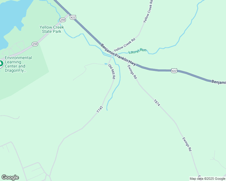 map of restaurants, bars, coffee shops, grocery stores, and more near 225 Old Mill Road in Penn Run