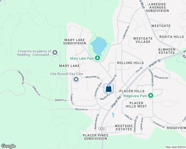 map of restaurants, bars, coffee shops, grocery stores, and more near 4470 Moyvane Drive in Redding