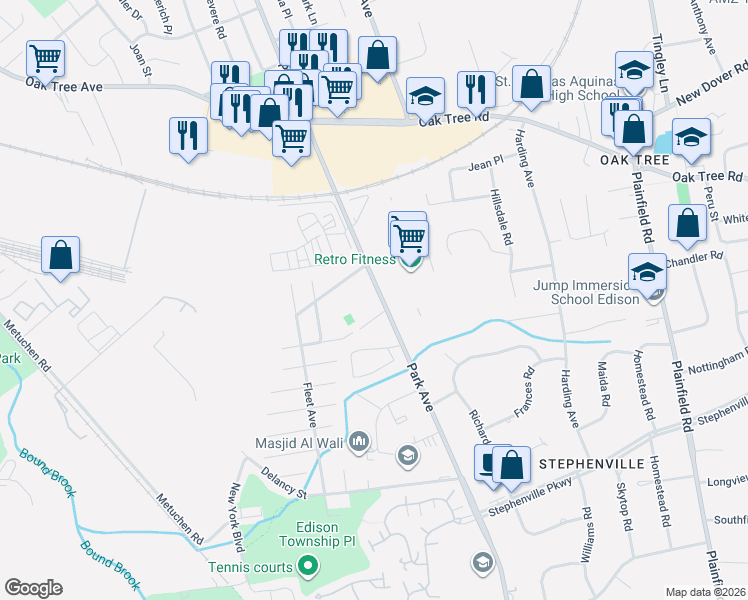 map of restaurants, bars, coffee shops, grocery stores, and more near 3774 Park Avenue in Edison