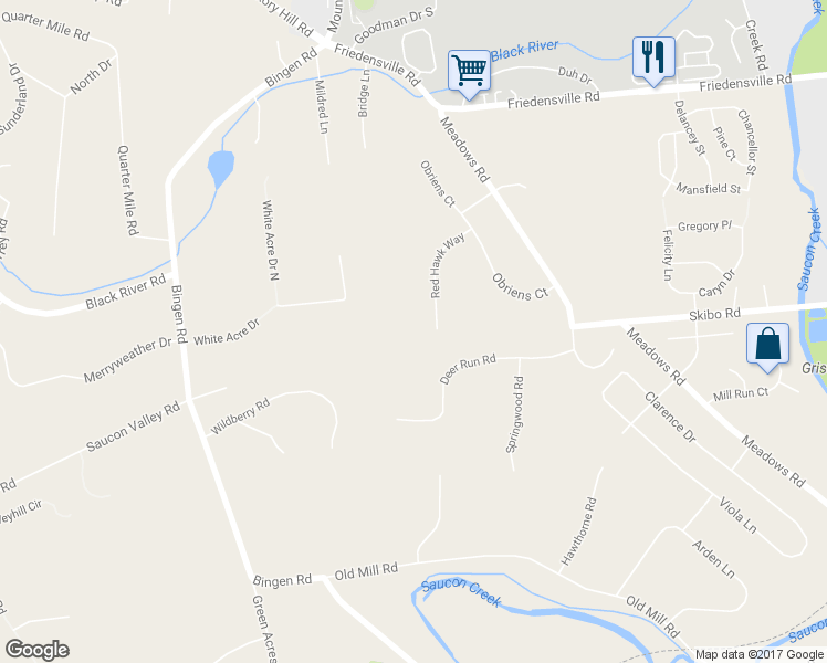 map of restaurants, bars, coffee shops, grocery stores, and more near 1765 Red Hawk Way in Bethlehem