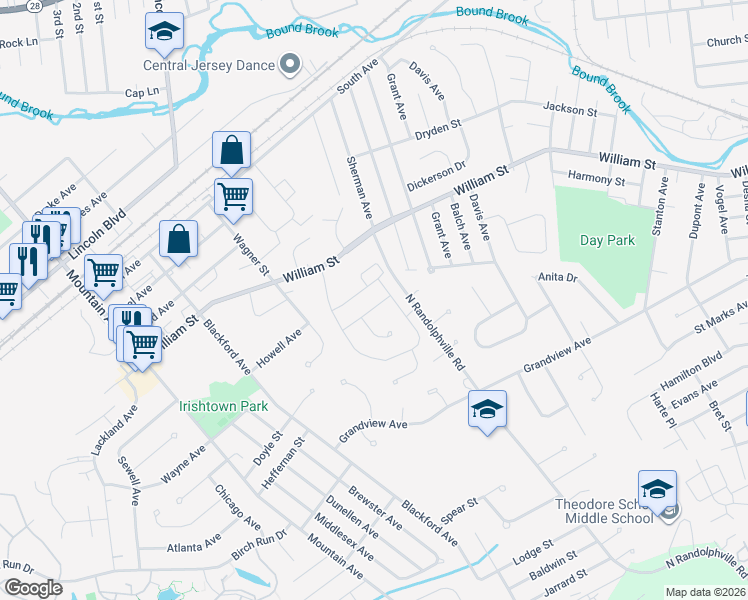 map of restaurants, bars, coffee shops, grocery stores, and more near 18 Lily Lane in Piscataway