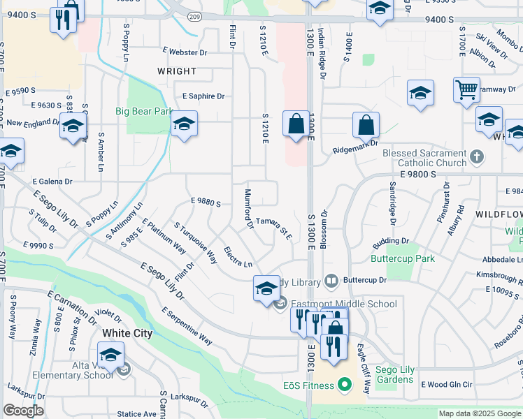 map of restaurants, bars, coffee shops, grocery stores, and more near 1204 Geode Way in Sandy